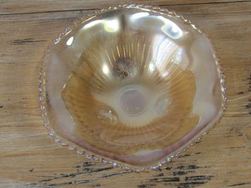 Vintage yellow footed Lustre depression glass Bowl, 16cm, excellent condition