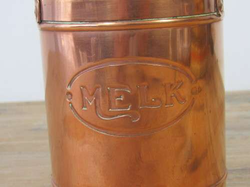 Vintage small Copper "MELK" can with stopper and handles, 17cm deep