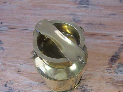 Vintage brass Milk Can with handle and chained lid, 20cm deep