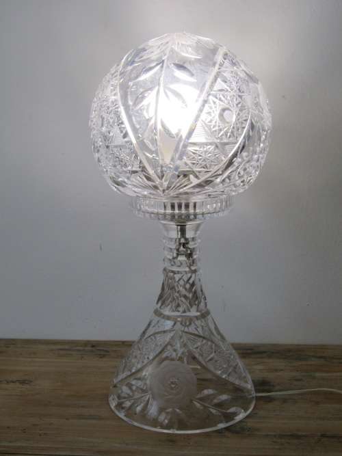 Rare vintage large heavy Cut Crystal mushroom Table Lamp, 42cm high, working - low start
