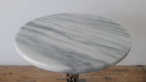 Vintage Marble top with solid Brass pedestal base side table, 43cm