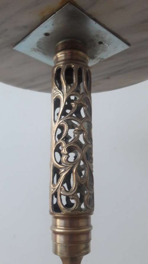 Vintage Marble top with solid Brass pedestal base side table, 43cm