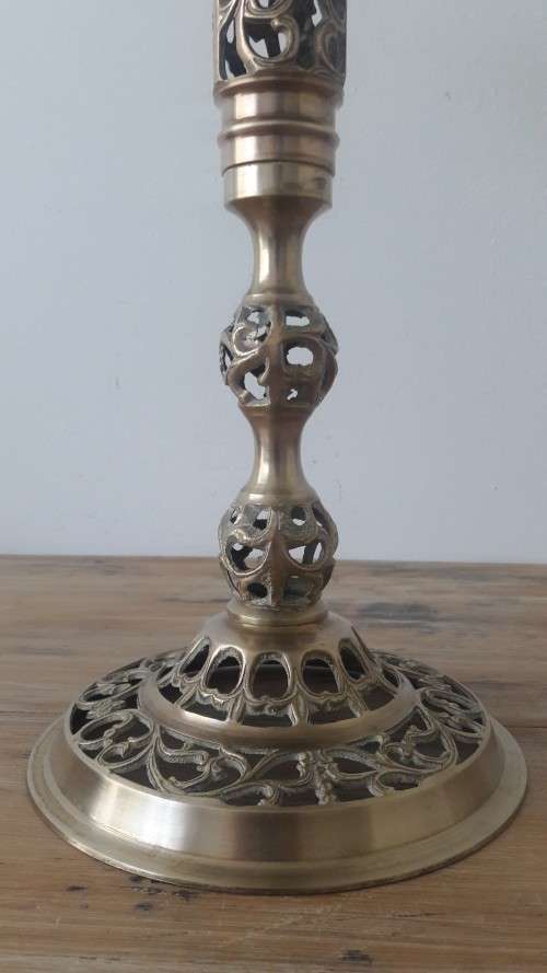 Vintage Marble top with solid Brass pedestal base side table, 43cm