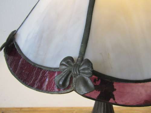 Vintage Tiffany style cast metal and Lead glass table lamp, working, 40cm tall
