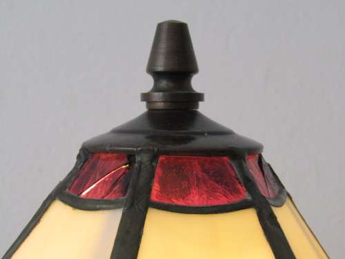 Vintage Tiffany style cast metal and Lead glass table lamp, working, 40cm tall