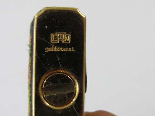 Vintage ETN Goldenseal gas Lighter, brass with micro mosaic decoration