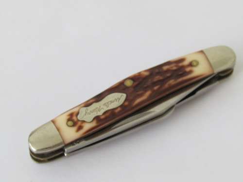 Small horn Handle 3 blade pocket folding Knife, Schrade, USA 807UH, 7cm closed, excellent condition