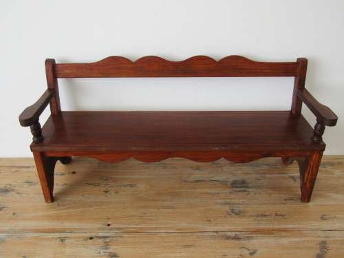 2 x Vintage porcelain Dolls with wooden Bench, 40cm dolls and 54cm bench.