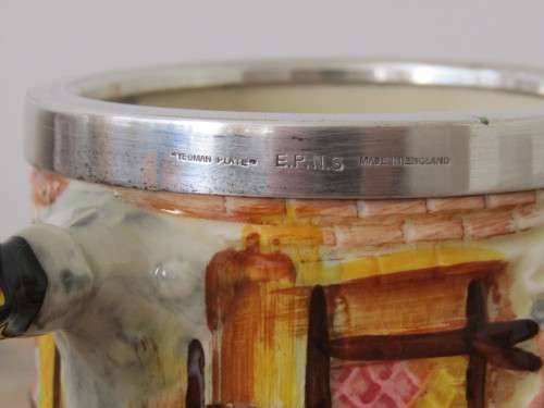 Vintage Lancaster Sandland toby charater Mug with silverplated rim, Weller and Sairey, 12cm deep