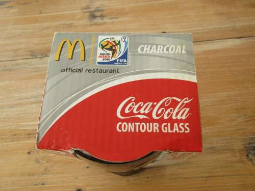 Original Coca Cola charcoal contour Glass, Fifa 2010 SA, mint in box, 3 in the lot