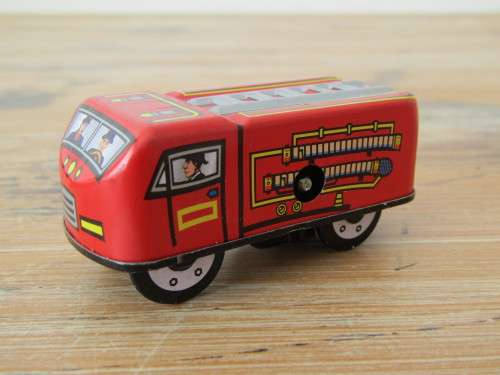 Boxed set of 3 vintage wind up tin Cars, Fire car, Taxi and Police car with winding keys mint in box