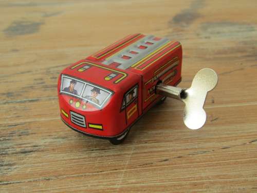 Boxed set of 3 vintage wind up tin Cars, Fire car, Taxi and Police car with winding keys mint in box