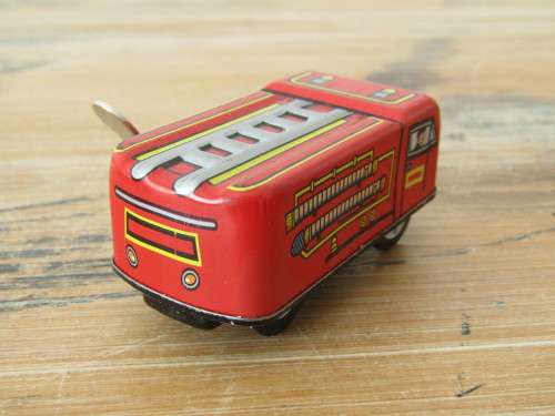 Boxed set of 3 vintage wind up tin Cars, Fire car, Taxi and Police car with winding keys mint in box