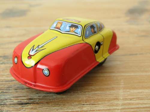 Boxed set of 3 vintage wind up tin Cars, Fire car, Taxi and Police car with winding keys mint in box