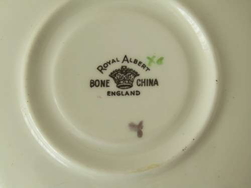 Vintage Royal Albert crown China Milk jug and 2 x saucers, 3 items in the lot, red and black stamps