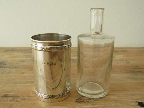 Antique glass Scent Bottle with a hallmarked solid silver cover. Birmingham 1909