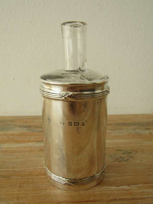 Antique glass Scent Bottle with a hallmarked solid silver cover. Birmingham 1909