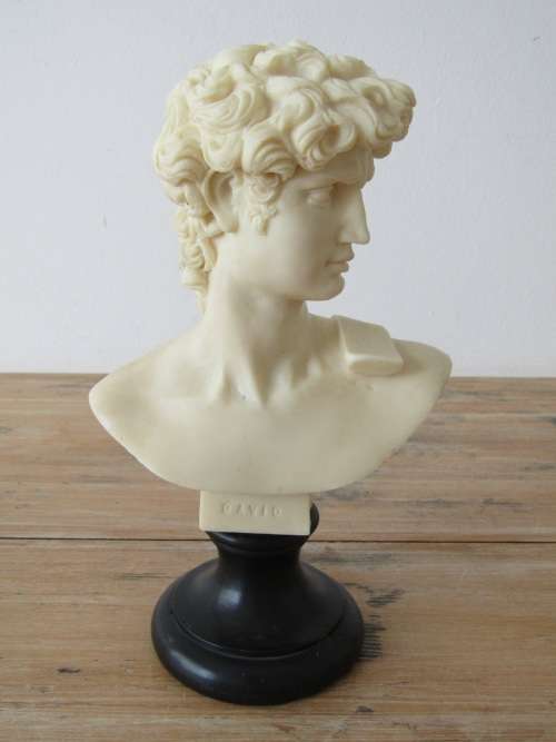 Vintage Italian Bust of David on wooden base and with markings, 26cm tall, excellent condition