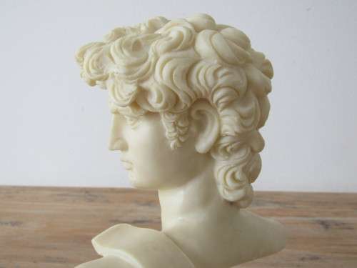 Vintage Italian Bust of David on wooden base and with markings, 26cm tall, excellent condition