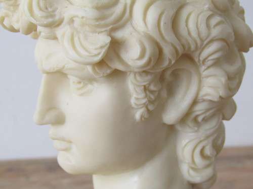 Vintage Italian Bust of David on wooden base and with markings, 26cm tall, excellent condition