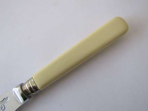 Vintage 6 place boxed Bone handle Fish fork and knife Set, Chrome plate on Nickel Silver, 12 piece