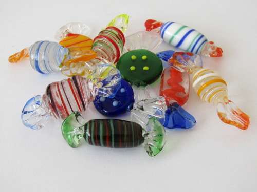 Vintage lot of 9 Murano art glass Sweets, 5cm, excellent condition