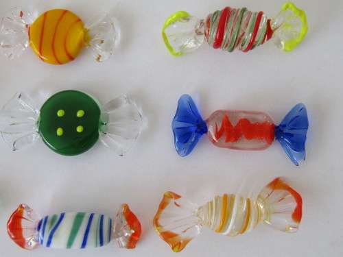 Vintage lot of 9 Murano art glass Sweets, 5cm, excellent condition