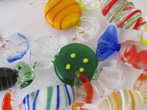 Vintage lot of 9 Murano art glass Sweets, 5cm, excellent condition