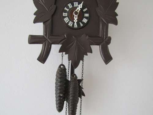 Vintage wall mounted wooden mechanical Cukoo Clock with Weights and Pendulum, made in West Germany