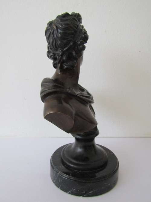 Eexquisite Large solid Bronze Bust of Diana on a Marble Base, 32cm High, solid and heavy