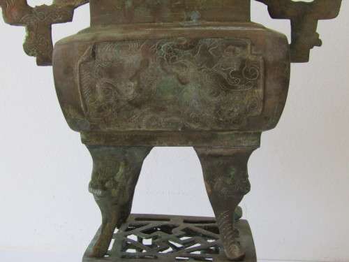 Antique original solid Bronze Oriental Incence burner with Foo Dog detail, large 41cmcm