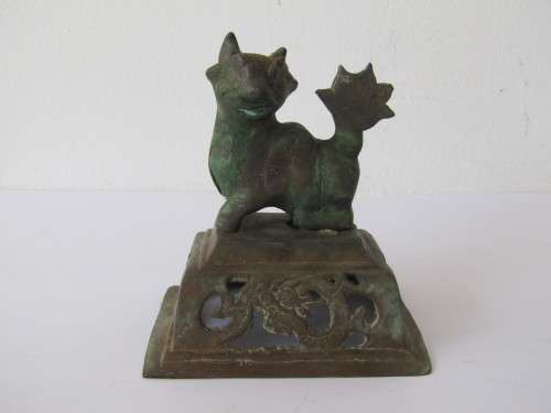 Antique original solid Bronze Oriental Incence burner with Foo Dog detail, large 41cmcm