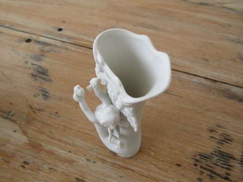 Lot of 3 Bisque ware items, Posy Vase, Incense holder and Cherub Vase, 10cm to 12.5cm