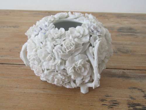 Lot of 3 Bisque ware items, Posy Vase, Incense holder and Cherub Vase, 10cm to 12.5cm