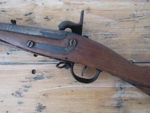 Very old original Flintlock / Percussion cap Muzzleloader Rifle with Ramrod, deactivated, 1.1meter