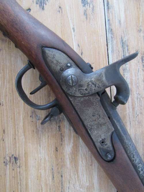 Very old original Flintlock / Percussion cap Muzzleloader Rifle with Ramrod, deactivated, 1.1meter