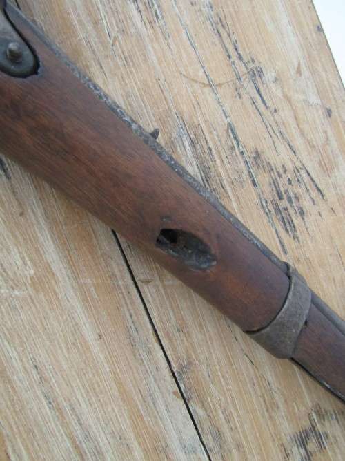 Very old original Flintlock / Percussion cap Muzzleloader Rifle with Ramrod, deactivated, 1.1meter