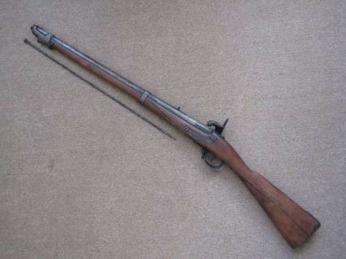 Very old original Flintlock / Percussion cap Muzzleloader Rifle with Ramrod, deactivated, 1.1meter