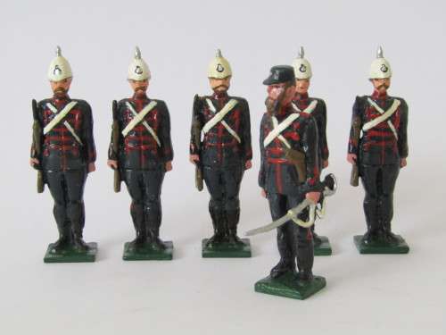 Vintage boxed set of 6 "Durban Mounted Rifles 1879" lead toy soldiers figures, 6cm