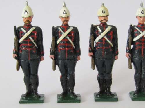 Vintage boxed set of 6 "Durban Mounted Rifles 1879" lead toy soldiers figures, 6cm