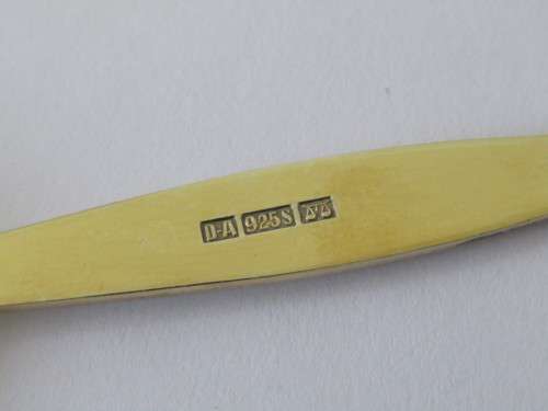 Vintage gold plated solid Silver and enamel Spoon "OSLO", 12cm, 22 grams (Value R250+)