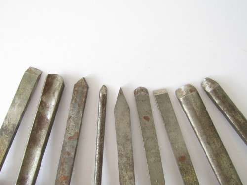 Vintage lot of 9 large Marples wood carving Chisels, England, 28cm
