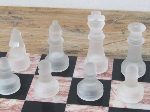 Complete vintage Marble and Glass Chess Set, board 36cm x 36cm, excellent condition