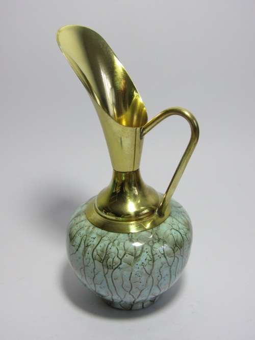 3 Beautiful vintage Delft brass and porcelain Jugs and 1 Ashtray in excellent condition 12cm to 19cm