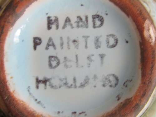 3 Beautiful vintage Delft brass and porcelain Jugs and 1 Ashtray in excellent condition 12cm to 19cm