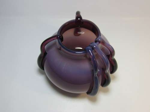 Exquisite vintage Purple art glass Vase from Lucyna Huta Szkla, Polish, original label, 19cm x 20cm