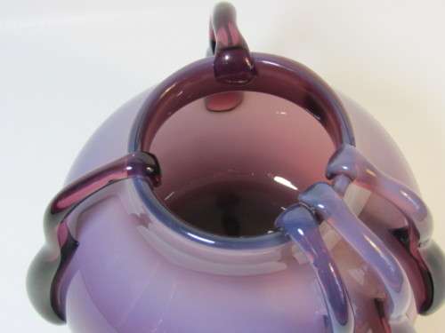 Exquisite vintage Purple art glass Vase from Lucyna Huta Szkla, Polish, original label, 19cm x 20cm