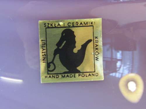 Exquisite vintage Purple art glass Vase from Lucyna Huta Szkla, Polish, original label, 19cm x 20cm