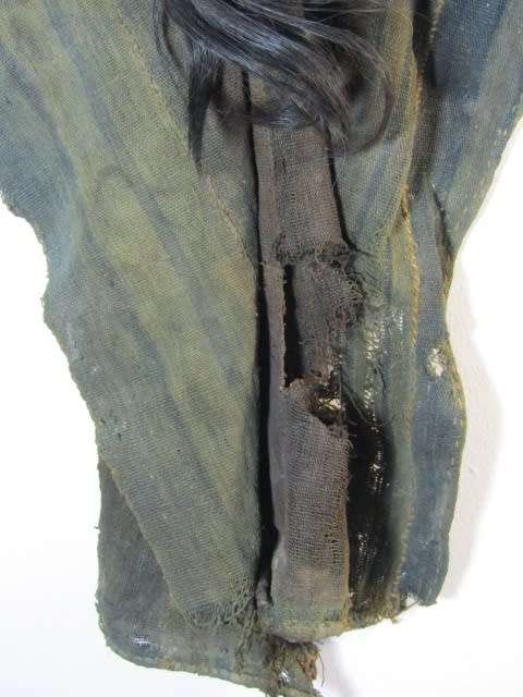 Very rare and scary Antique wooden African Mask with real Hair and antique cloth, 30cm x 16cm