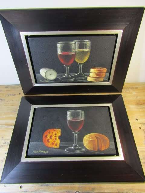 Pair of original mahogany framed Paintings by Mduduzi Thala 2007, 62cm x 46cm